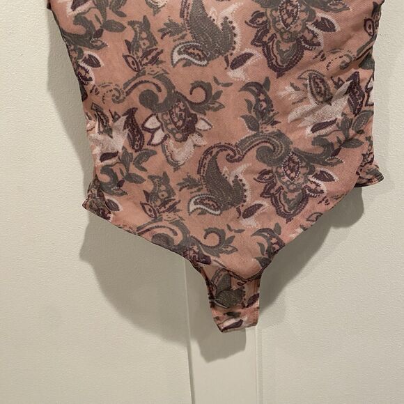 Intimately Free People Top XS Pink Freesia Paisley Mesh Bodysuit Coquette - Picture 7 of 13